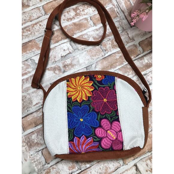 Handmade Mexican Embroidered Sm Purse Crossbody Bag Floral Multicolor Boho Purse - Picture 2 of 6